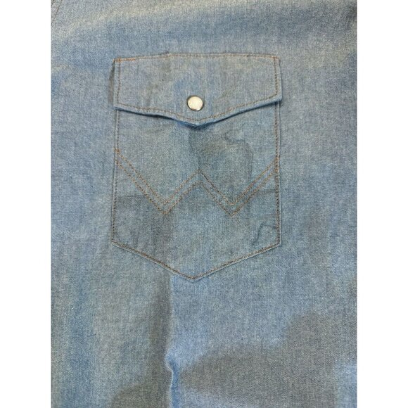 Wrangler Shirt Mens 2XT Blue Denim Western Pearl Snap Long Sleeve Cowboy - Picture 4 of 8